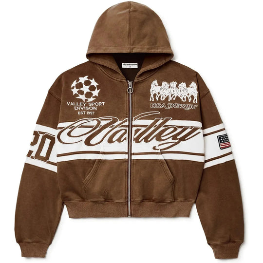 VALE Forever Cursive Zip Up Hoodie Brown