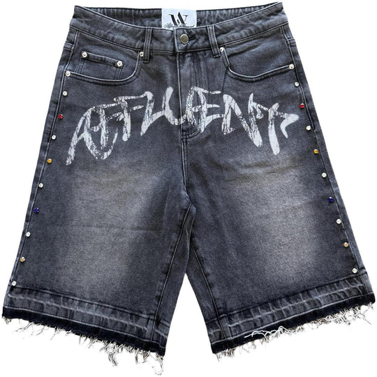 Affluent Apparel Rhinestone Jean Shorts Black