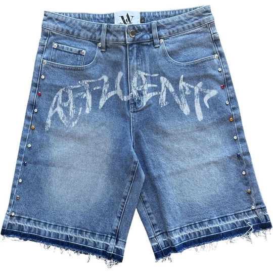 Affluent Apparel Rhinestone Jean Shorts Blue
