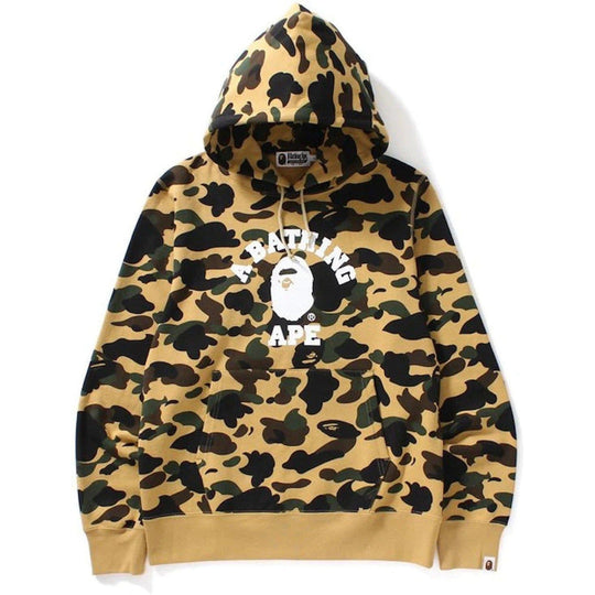 BAPE 1ST Camo College Pullover Hoodie Yellow/White