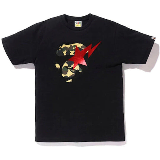 BAPE 1st Camo Ape Face Sta Tee Black Yellow
