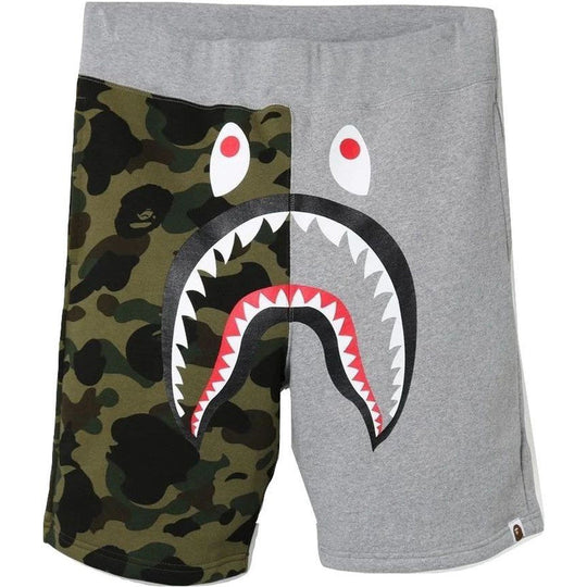 BAPE 1st Camo Half Side Shark Sweat Shorts Green/Grey