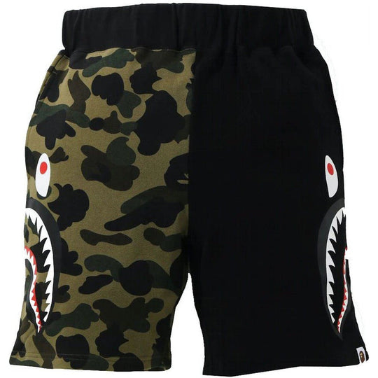 BAPE 1st Camo Half Side Shark Sweat Shorts Green