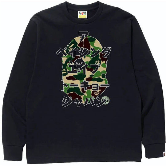 BAPE ABC Camo Japanese Letters L/S Tee Black/Green