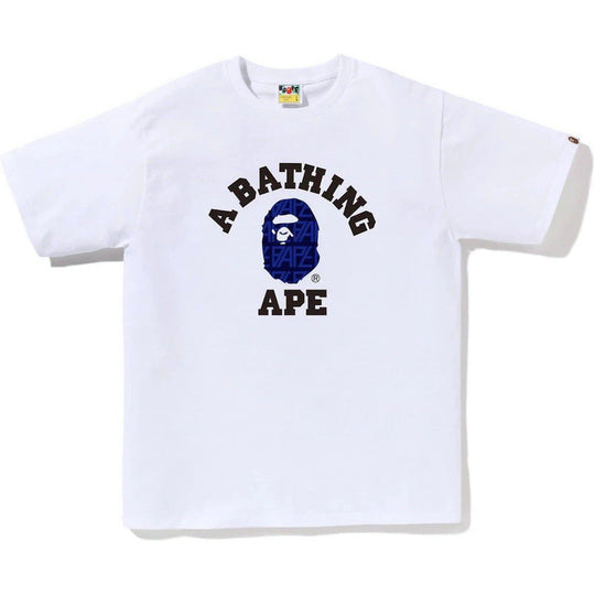 BAPE Logo Monogram College Tee White Navy