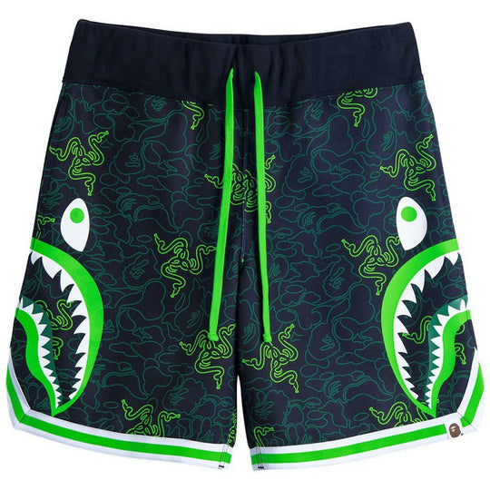 BAPE x Razer Neon Camo Basketball Sweat Shorts Black Green