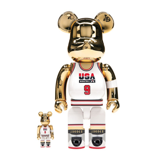 Bearbrick Michael Jordan 1992 Team USA (Dream Team) 100% & 400% Set Gold Chrome