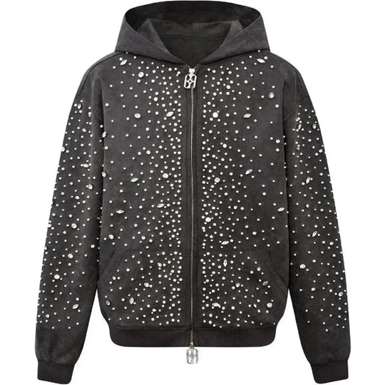 Birth of Royal Child Cashew Blossom Pearl Zipper Hoodie Black