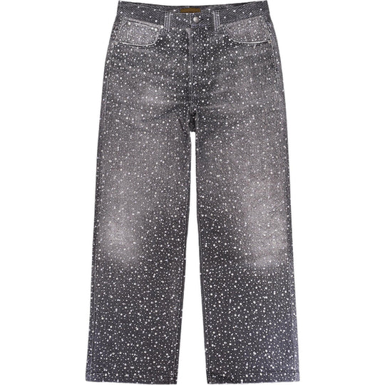 Birth of Royal Child 3D Printed Washed Swarovski Diamond Boro Denim Black