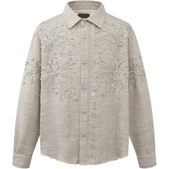 Birth of Royal Child Fireworks Beaded Diamond Shirt Beige