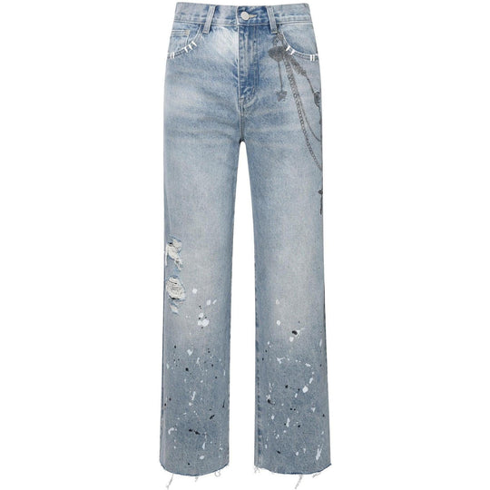 Birth of Royal Child Printed Cross Chains Washed Denim Blue