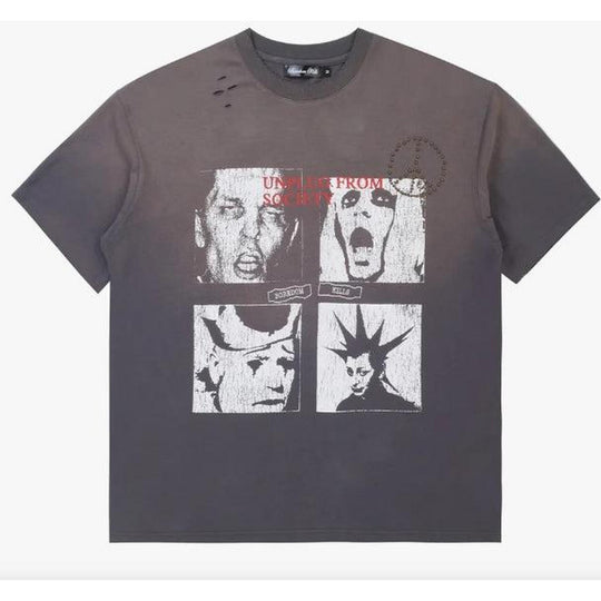 Boredom Kills Scream Studded Tee Grey