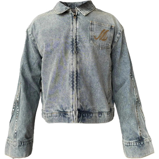 Bottega Desires Studded Pleated Denim Jacket
