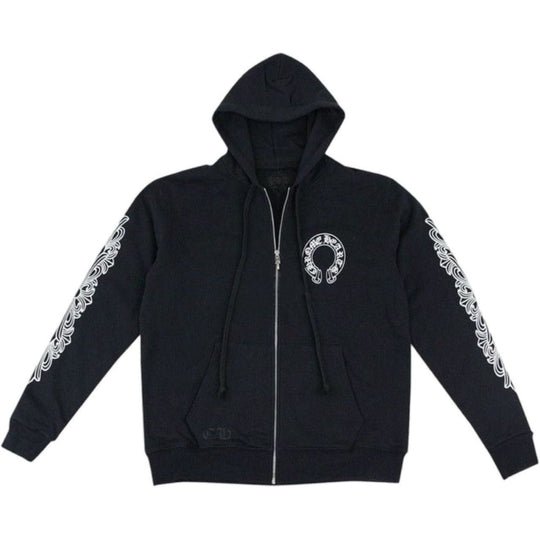 Chrome Hearts Horseshoe Floral Cross Sleeve Zip Up Hoodie Black