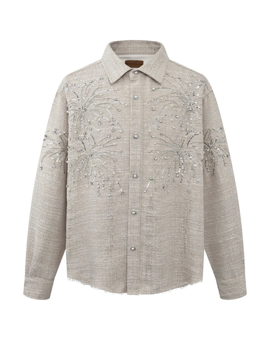 Birth of Royal Child Fireworks Beaded Diamond Shirt Beige