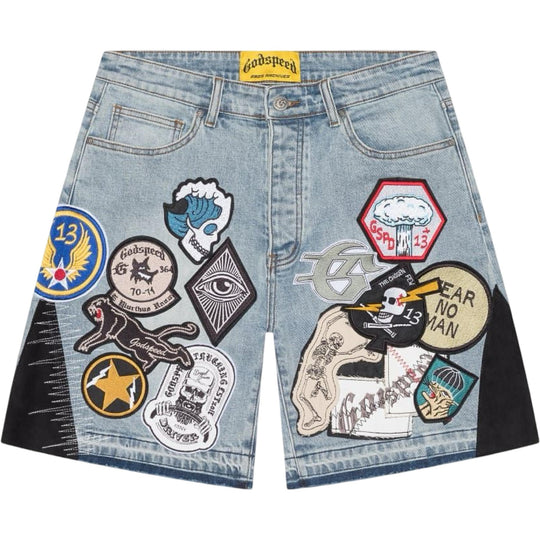 Godspeed Patchwork Denim Shorts V2 Blue