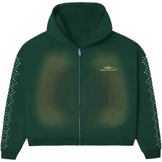 HMDD Crystal Zip Up Hoodie Green