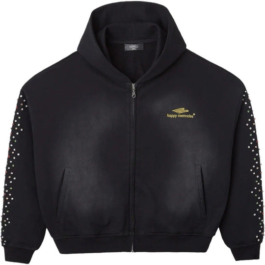 HMDD Crystal Zip Up Hoodie Washed Black
