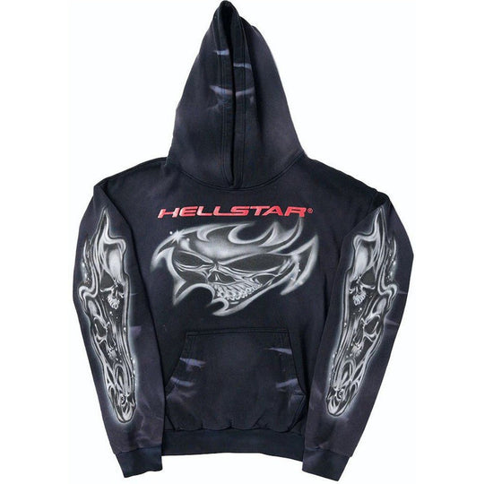 Hellstar Airbrushed Skull Hoodie Black