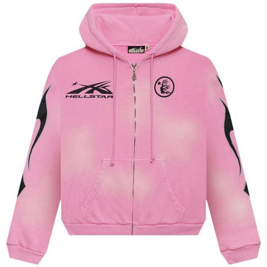 Hellstar Sports Flame Zip-Up Hoodie Pink