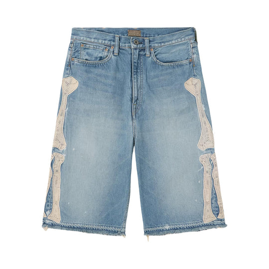 Kapital Bone Skeleton Denim Shorts Light Wash