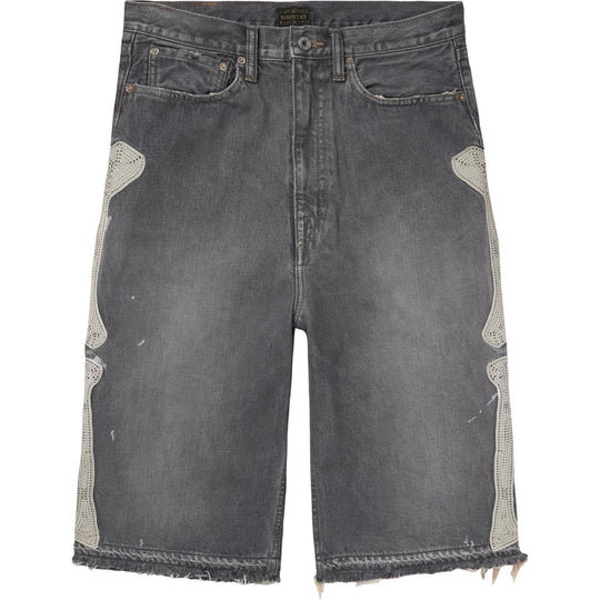 Kapital Bone Skeleton Denim Shorts Washed Black