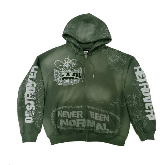 Retrovert Destroyer Zip Up Hoodie Green