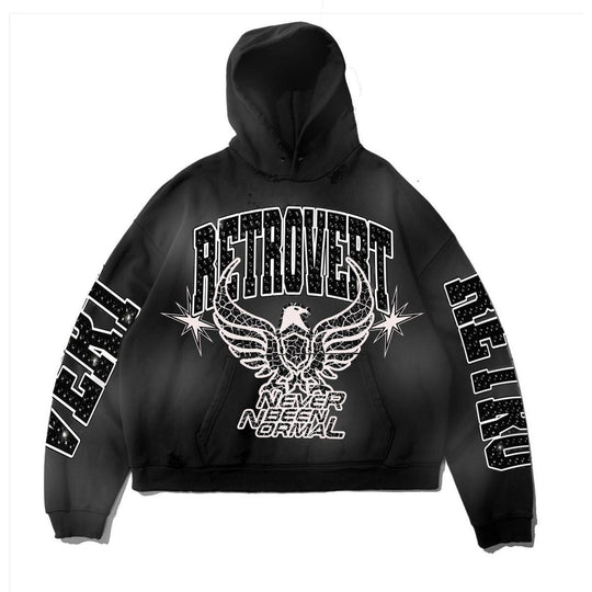 Retrovert Rhinestone Never Been Normal Hoodie Black