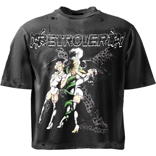 Retrovert Rhinestone Nurse T-Shirt Black