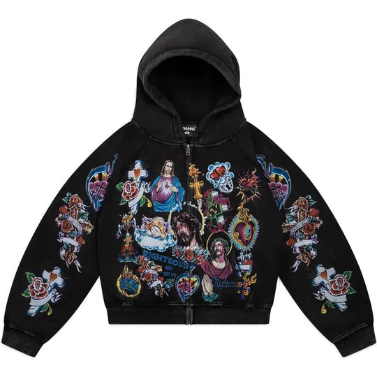 Righteous Risen King Zip Up Hoodie Black