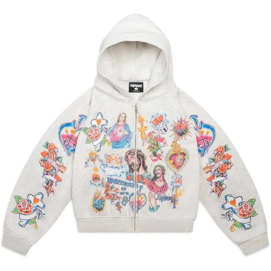 Righteous Risen King Zip Up Hoodie Grey