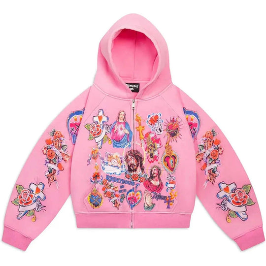 Righteous Risen King Zip Up Hoodie Pink