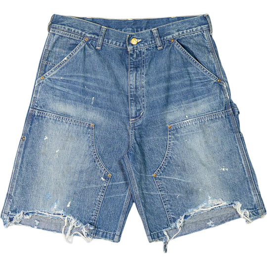 Saint Mxxxxxx Distressed Double Knee Shorts Light Wash
