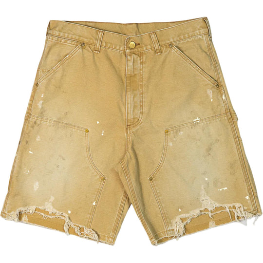 Saint Mxxxxxx Distressed Double Knee Shorts Tan
