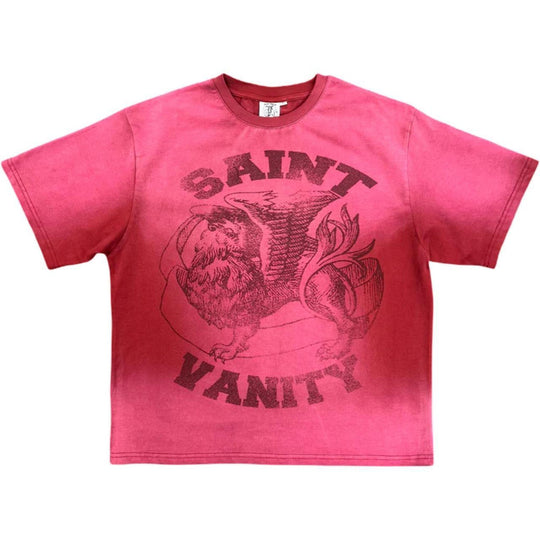 Saint Vanity Burgundy Logo T-Shirt Dissolved Red
