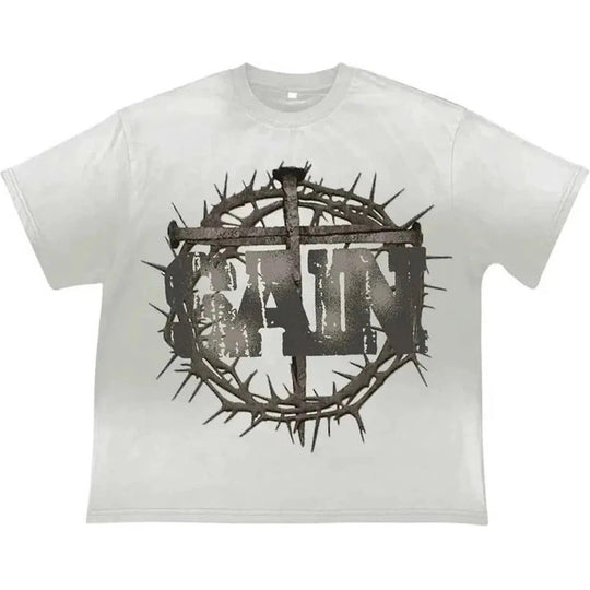 Saint Vanity Cross T-Shirt White/Grey Wash