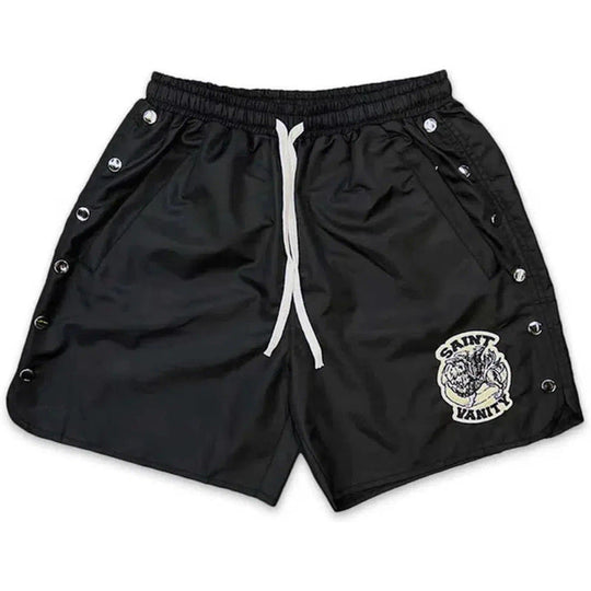 Saint Vanity Nylon Logo Button Shorts Black