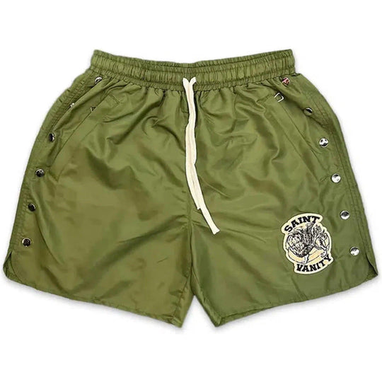 Saint Vanity Nylon Logo Button Shorts Green