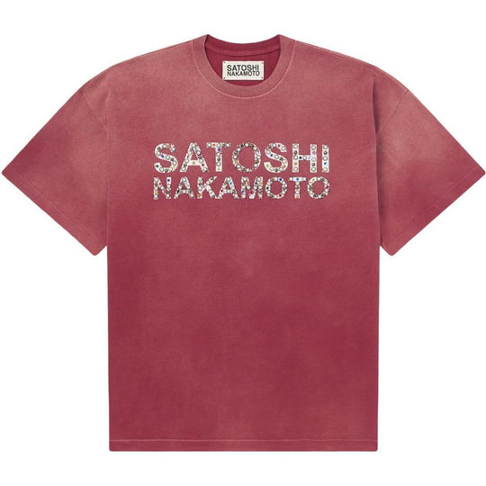 Satoshi Nakamoto Pearl Studded Logo Tee Burgundy