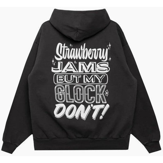 Strawberry Jams But My Glock Don't Vintage Black Rcade Hoodie