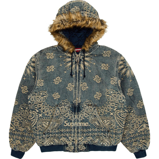Supreme Bandana Jacquard Denim Hooded Work Jacket Blue