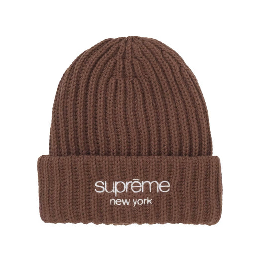 Supreme Chunky Rib Classic Logo Beanie Brown