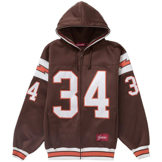 Supreme Football Zip Up Hooded Sweatshirt Brown