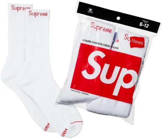 Supreme Hanes Crew Socks (4 Pack) White
