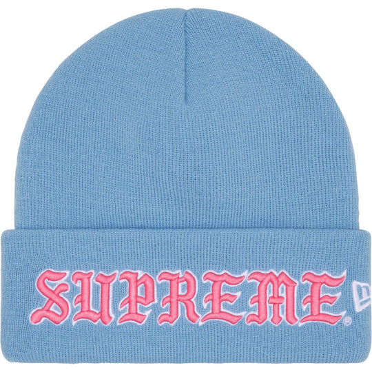 Supreme New Era Old English Beanie Light Blue