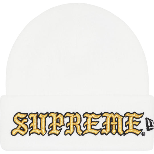Supreme New Era Old English Beanie White