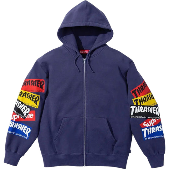 Supreme Thrasher Multi Logo Zip Up Hooded Sweatshirt Washed Navy