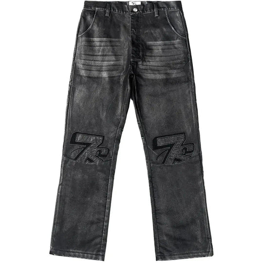 Triple Sevens Logo Leather Pants Black
