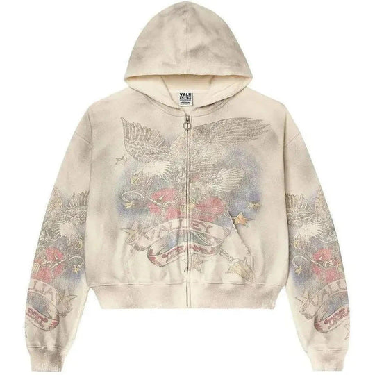 VALE Forever Nostalgia Distressed Zip Up Hoodie