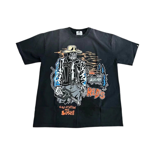 Warren Lotas Red's Country Gas Station and Sushi T-Shirt Faded Black